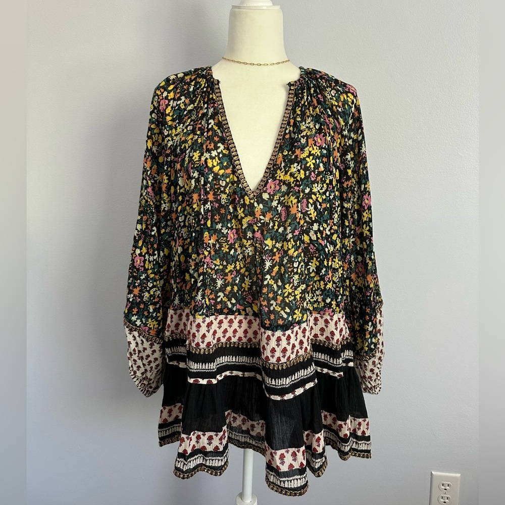 Free People Black Multicolor Floral Tunic Dress